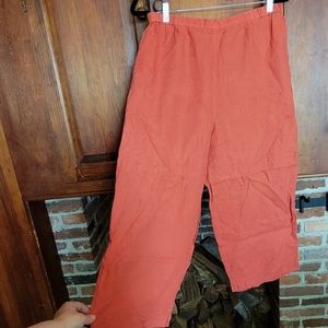 Josephine Chaus Sport Orange Linen Lagenlook Straight-leg Crop Pants Size Medium